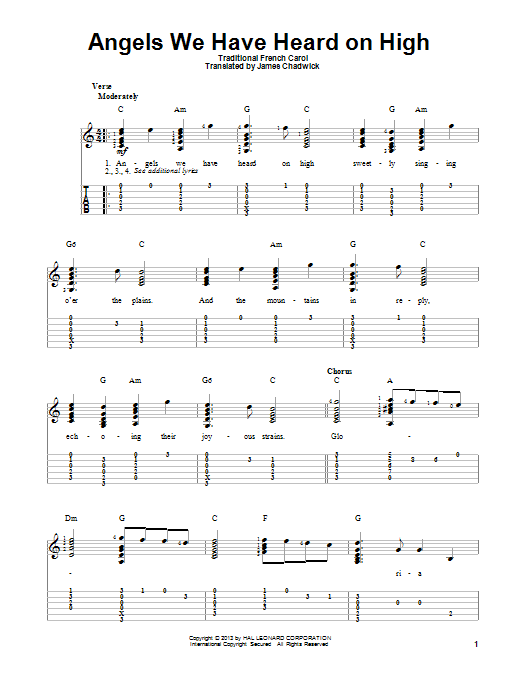 James Chadwick Angels We Have Heard On High Sheet Music Notes & Chords for Easy Guitar - Download or Print PDF