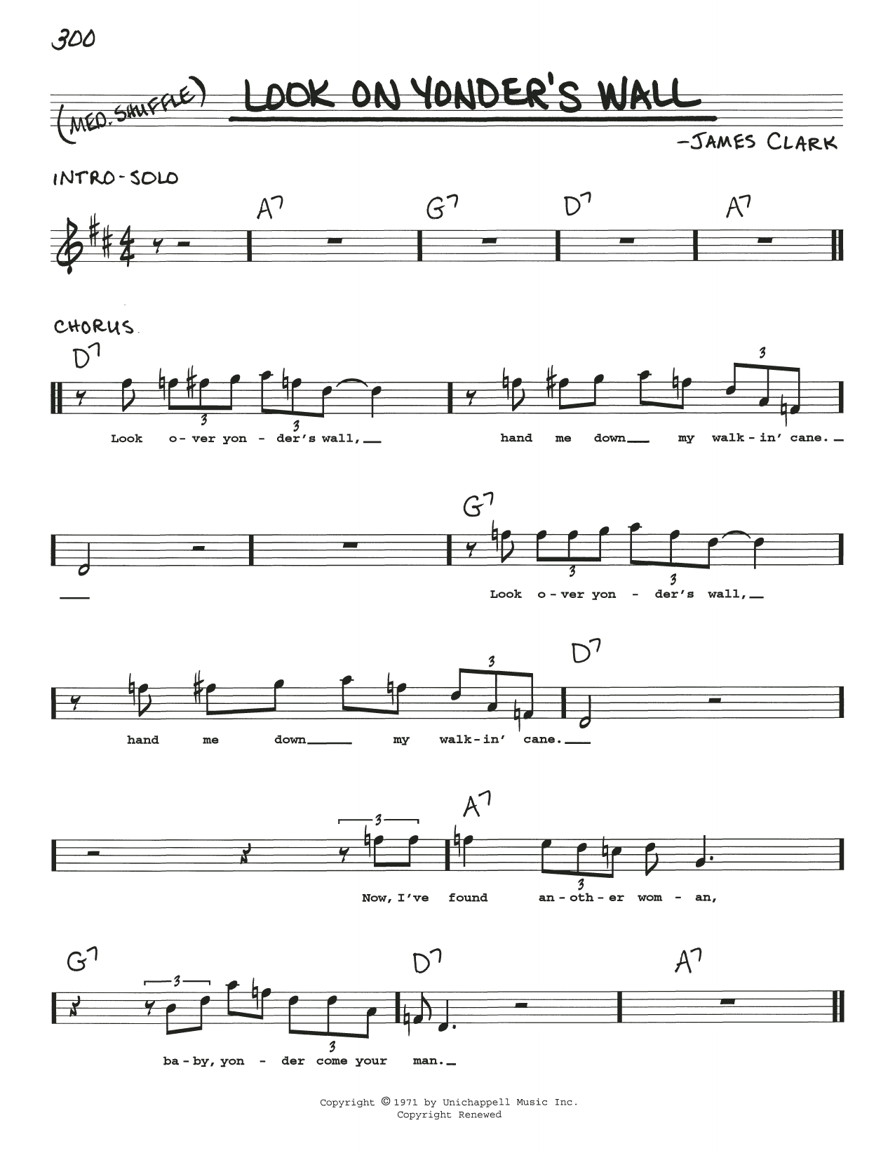 James Clark Look On Yonder's Wall Sheet Music Notes & Chords for Real Book – Melody, Lyrics & Chords - Download or Print PDF