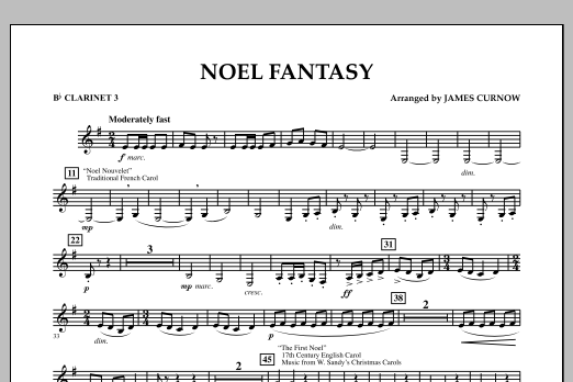 James Curnow Noel Fantasy - Bb Clarinet 3 Sheet Music Notes & Chords for Concert Band - Download or Print PDF