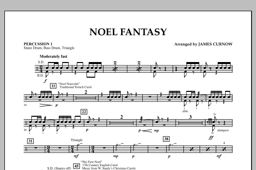 James Curnow Noel Fantasy - Percussion 1 Sheet Music Notes & Chords for Concert Band - Download or Print PDF