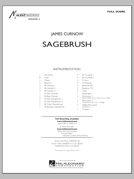 James Curnow Sagebrush - Full Score Sheet Music Notes & Chords for Concert Band - Download or Print PDF