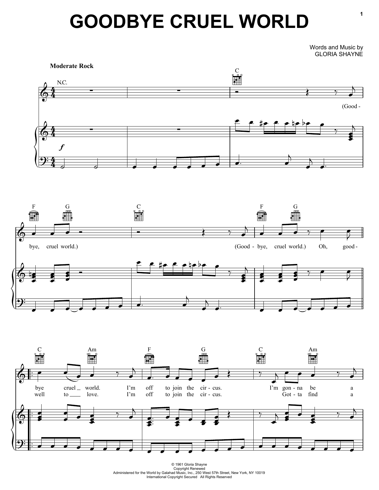 James Darren Goodbye Cruel World Sheet Music Notes & Chords for Melody Line, Lyrics & Chords - Download or Print PDF