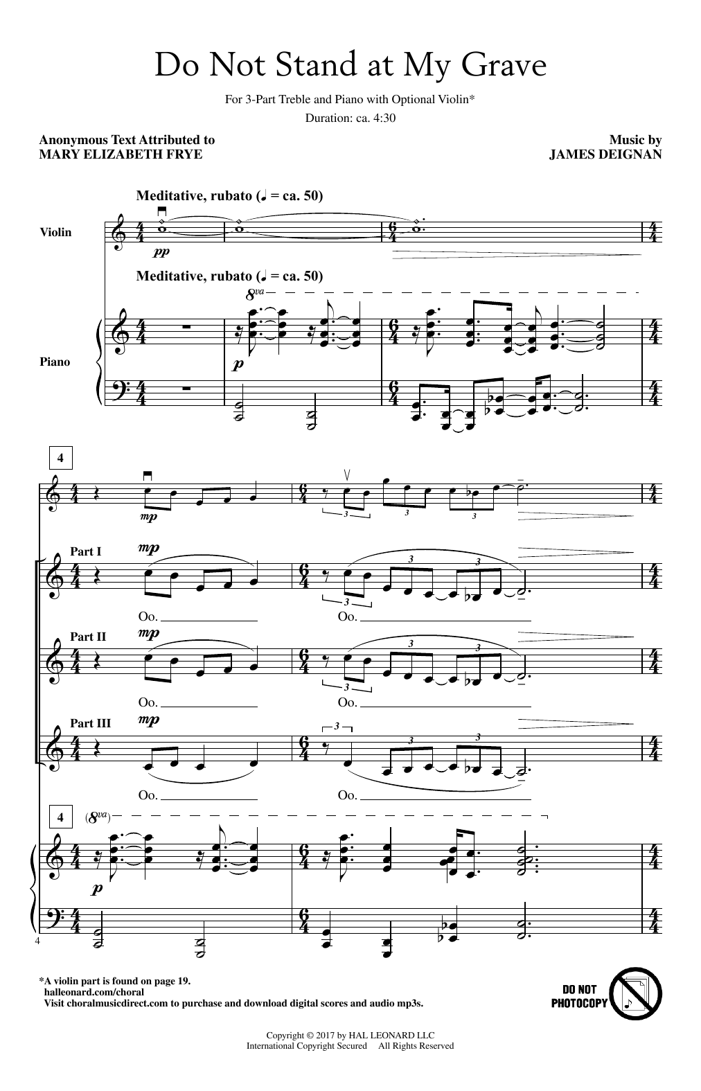 James Deignan Do Not Stand At My Grave Sheet Music Notes & Chords for 3-Part Treble - Download or Print PDF