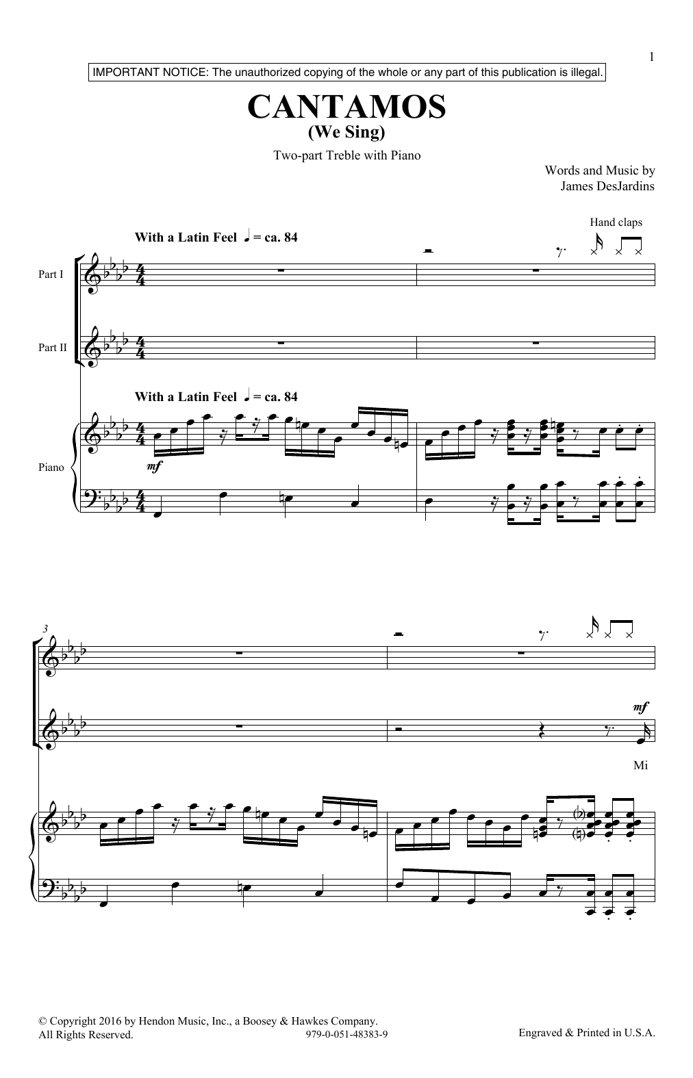 James DesJardins Cantamos Sheet Music Notes & Chords for 2-Part Choir - Download or Print PDF