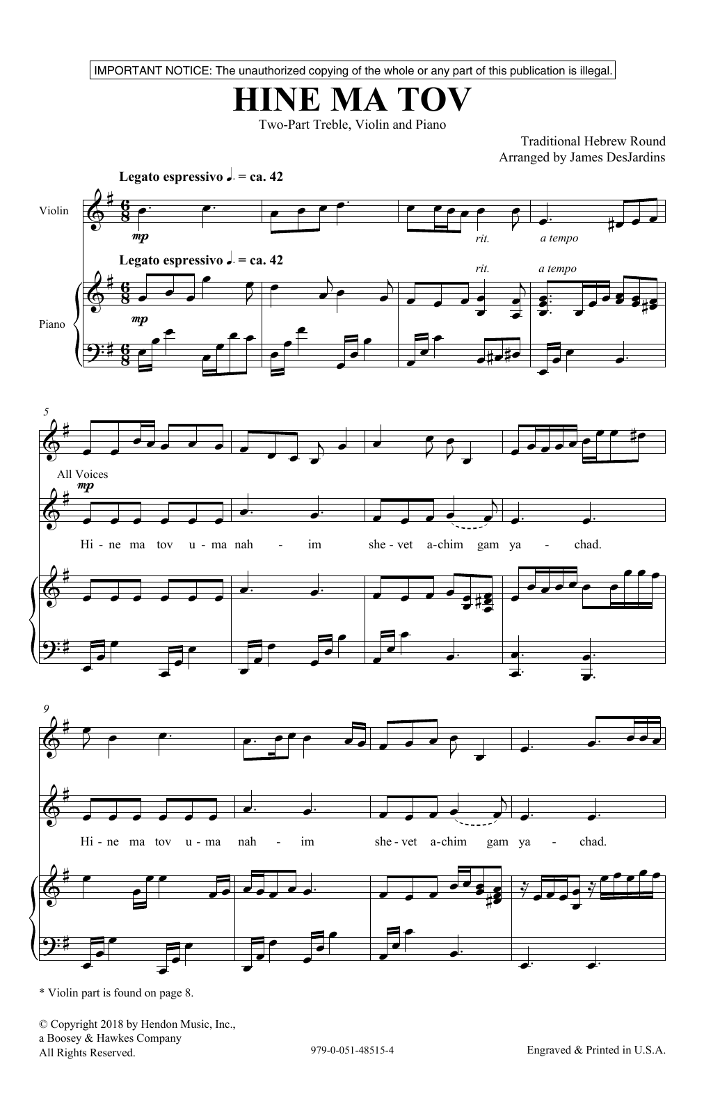James DesJardins Hine Ma Tov Sheet Music Notes & Chords for 2-Part Choir - Download or Print PDF