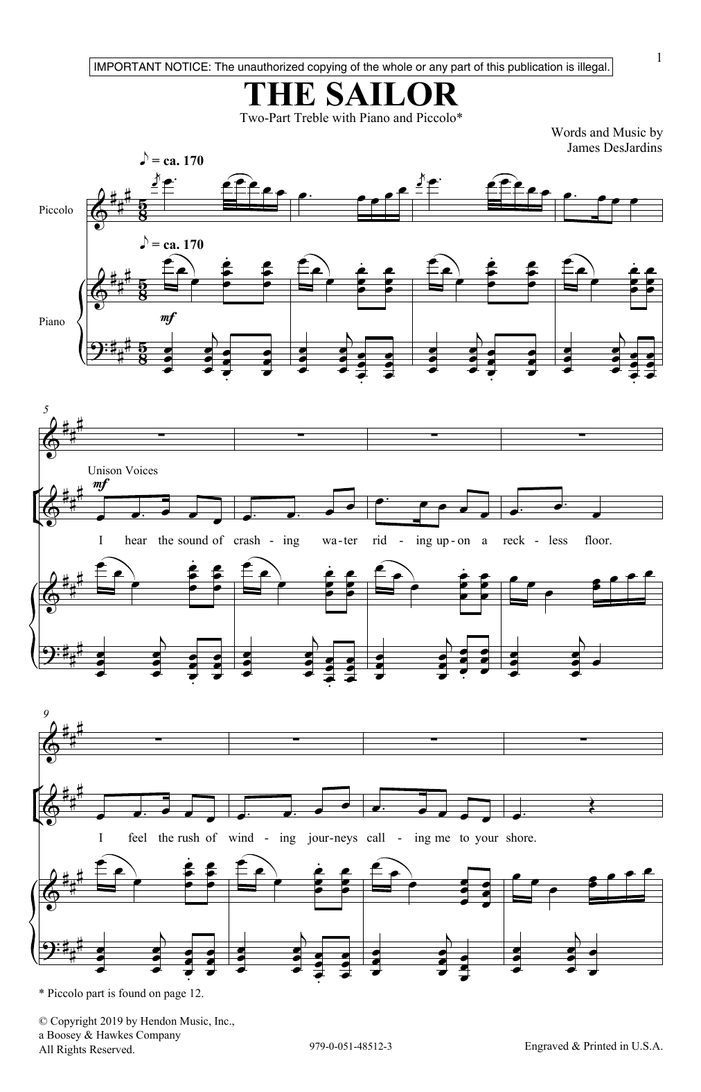 James DesJardins The Sailor Sheet Music Notes & Chords for 2-Part Choir - Download or Print PDF