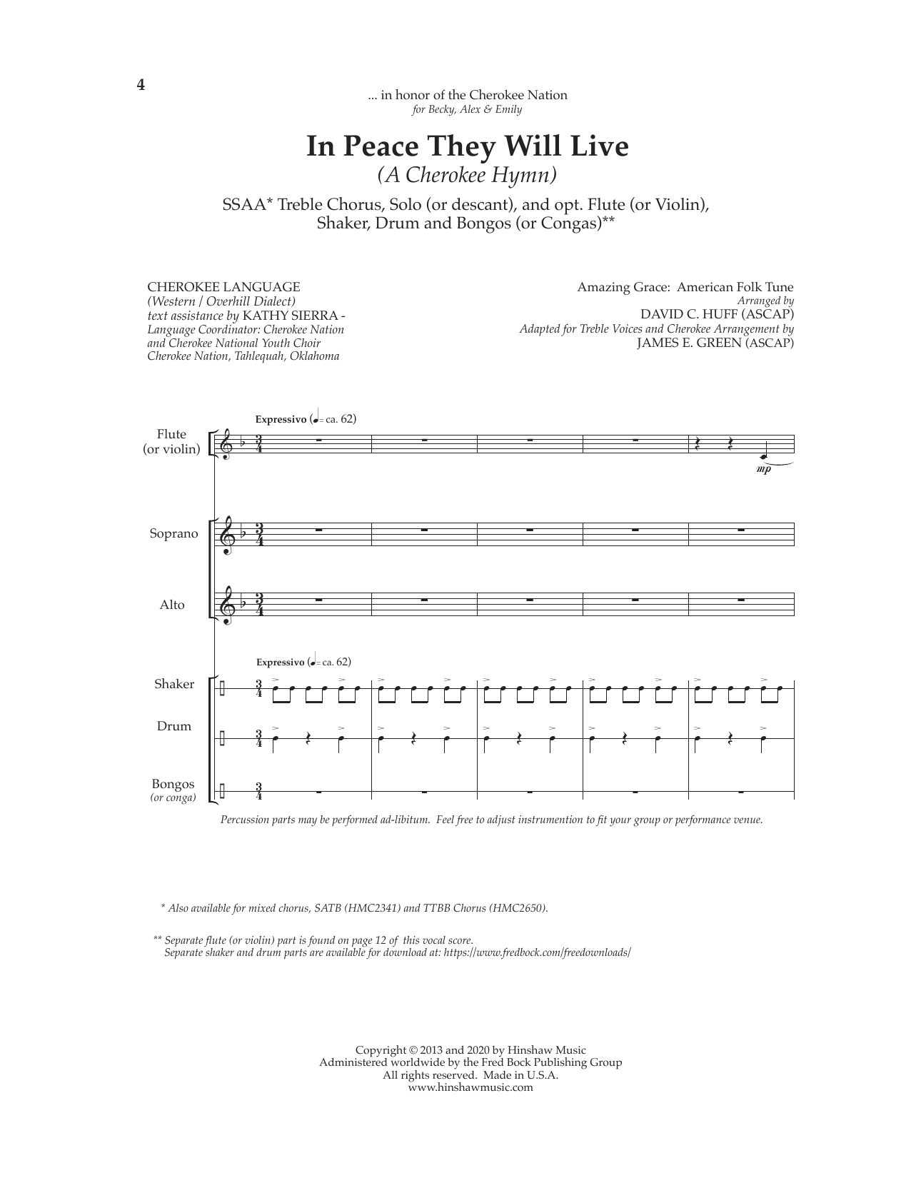 James E. Green In Peace They Will Live (A Cherokee Hymn) Sheet Music Notes & Chords for TTBB Choir - Download or Print PDF
