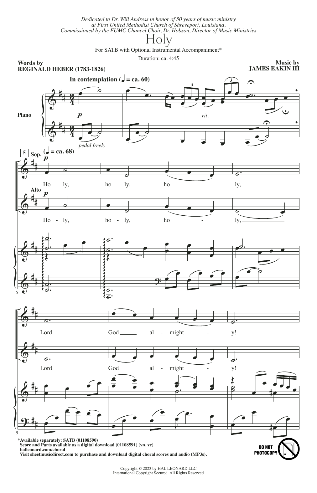 James Eakin III Holy Sheet Music Notes & Chords for SATB Choir - Download or Print PDF