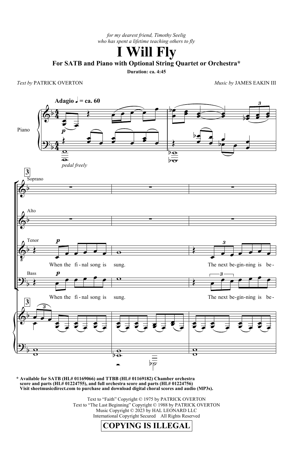 James Eakin III I Will Fly Sheet Music Notes & Chords for SATB Choir - Download or Print PDF