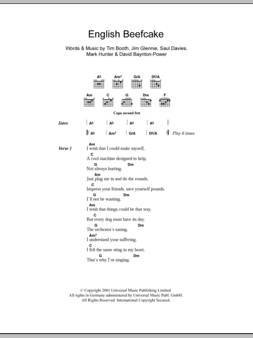 James English Beefcake Sheet Music Notes & Chords for Lyrics & Chords - Download or Print PDF