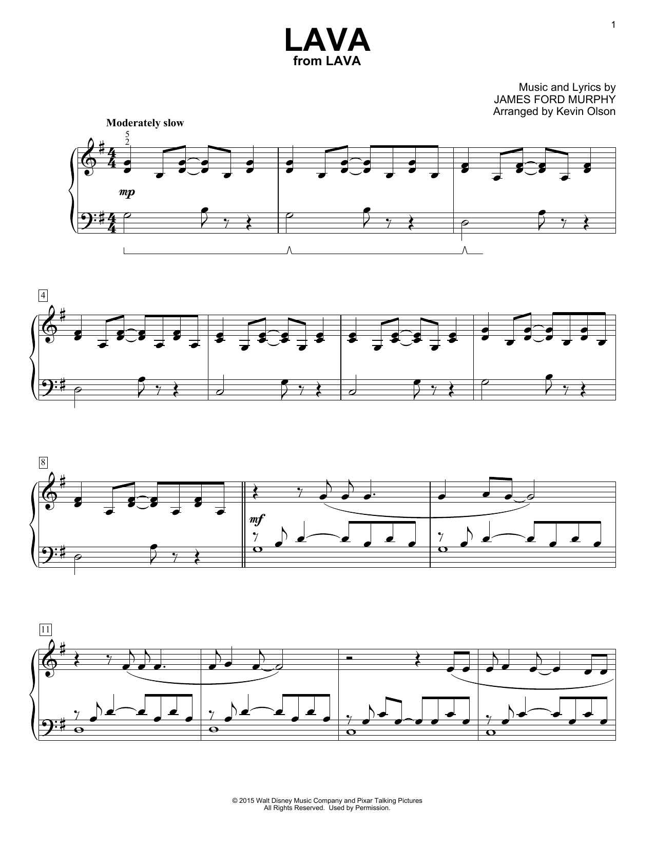 James Ford Murphy Lava (arr. Kevin Olson) Sheet Music Notes & Chords for Easy Piano Solo - Download or Print PDF