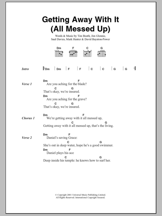 James Getting Away With It (All Messed Up) Sheet Music Notes & Chords for Lyrics & Chords - Download or Print PDF