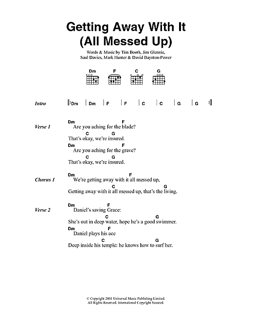 James Getting Away With It (All Messed Up) Sheet Music Notes & Chords for Lyrics & Chords - Download or Print PDF