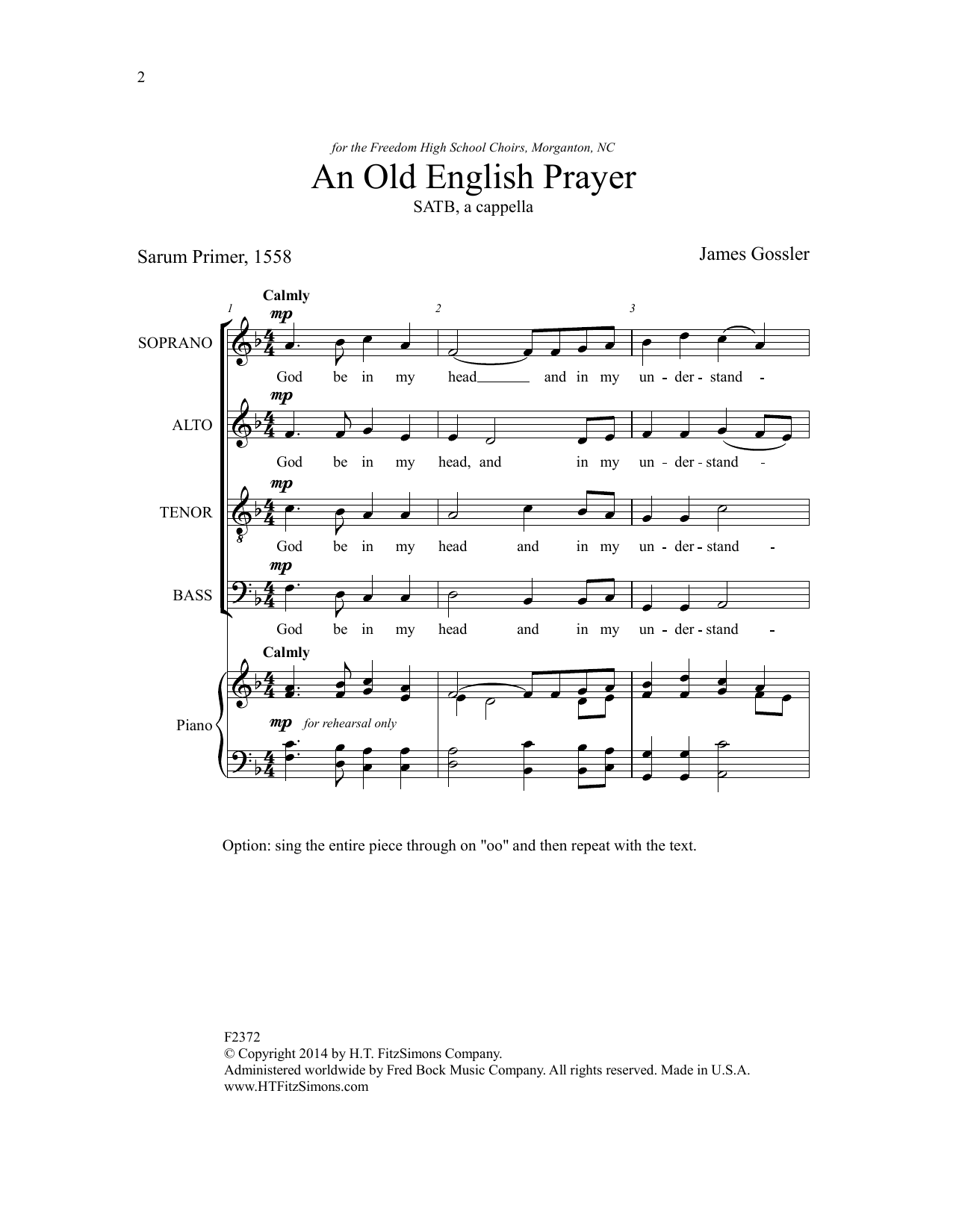 James Gossler An Old English Prayer Sheet Music Notes & Chords for Choral - Download or Print PDF