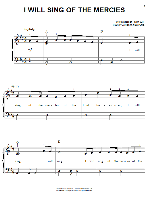 James H. Fillmore I Will Sing Of The Mercies Sheet Music Notes & Chords for Easy Piano - Download or Print PDF