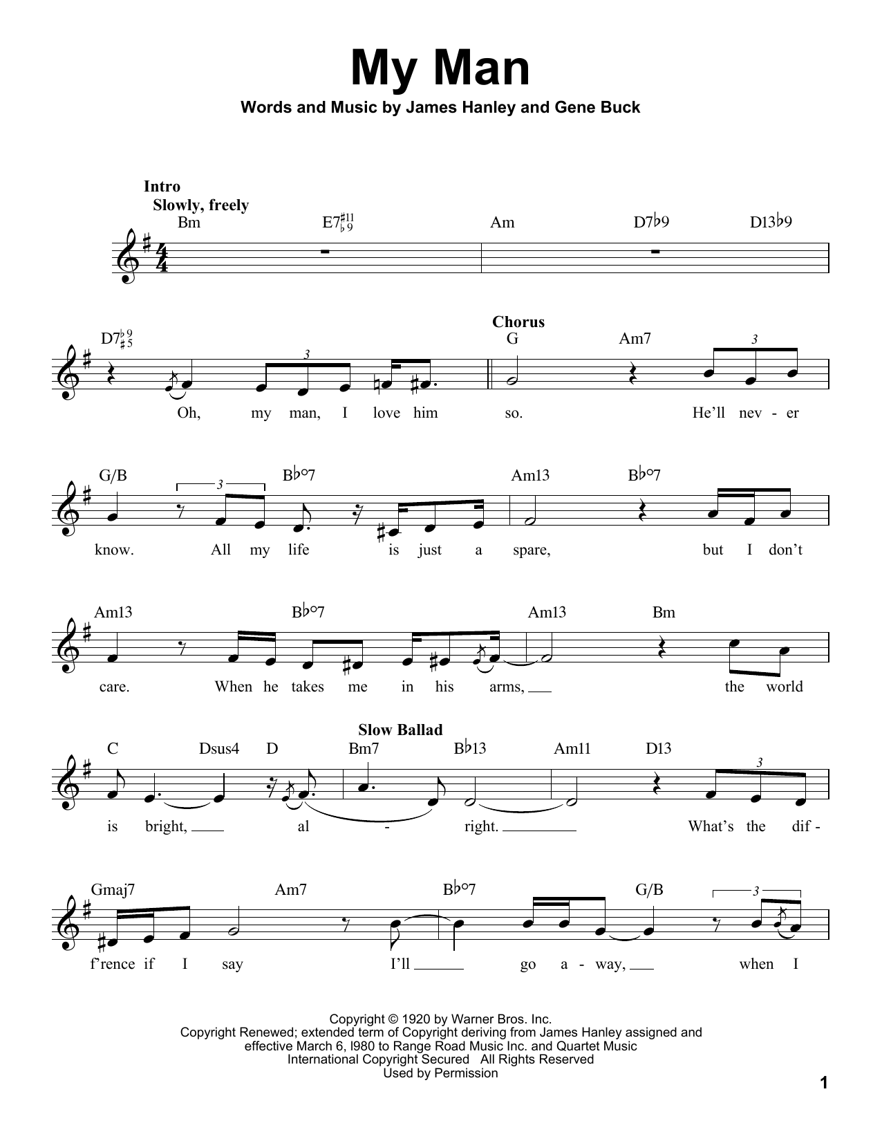 James Hanley My Man Sheet Music Notes & Chords for Voice - Download or Print PDF