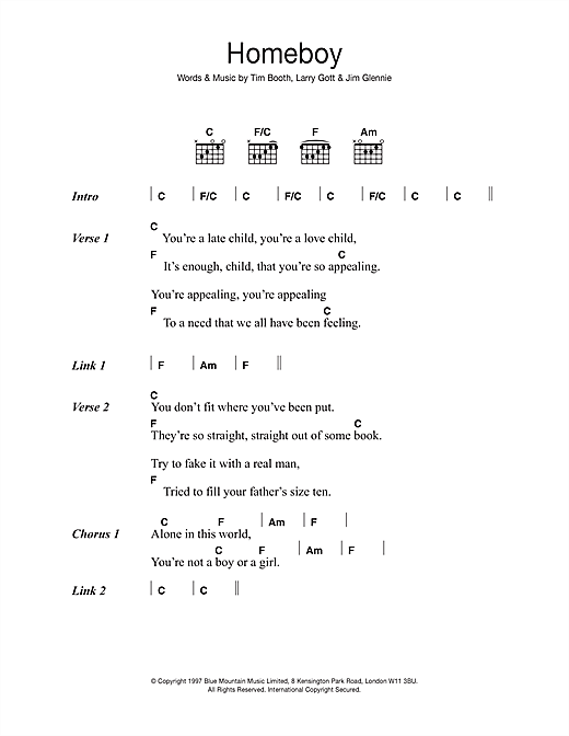 James Homeboy Sheet Music Notes & Chords for Lyrics & Chords - Download or Print PDF