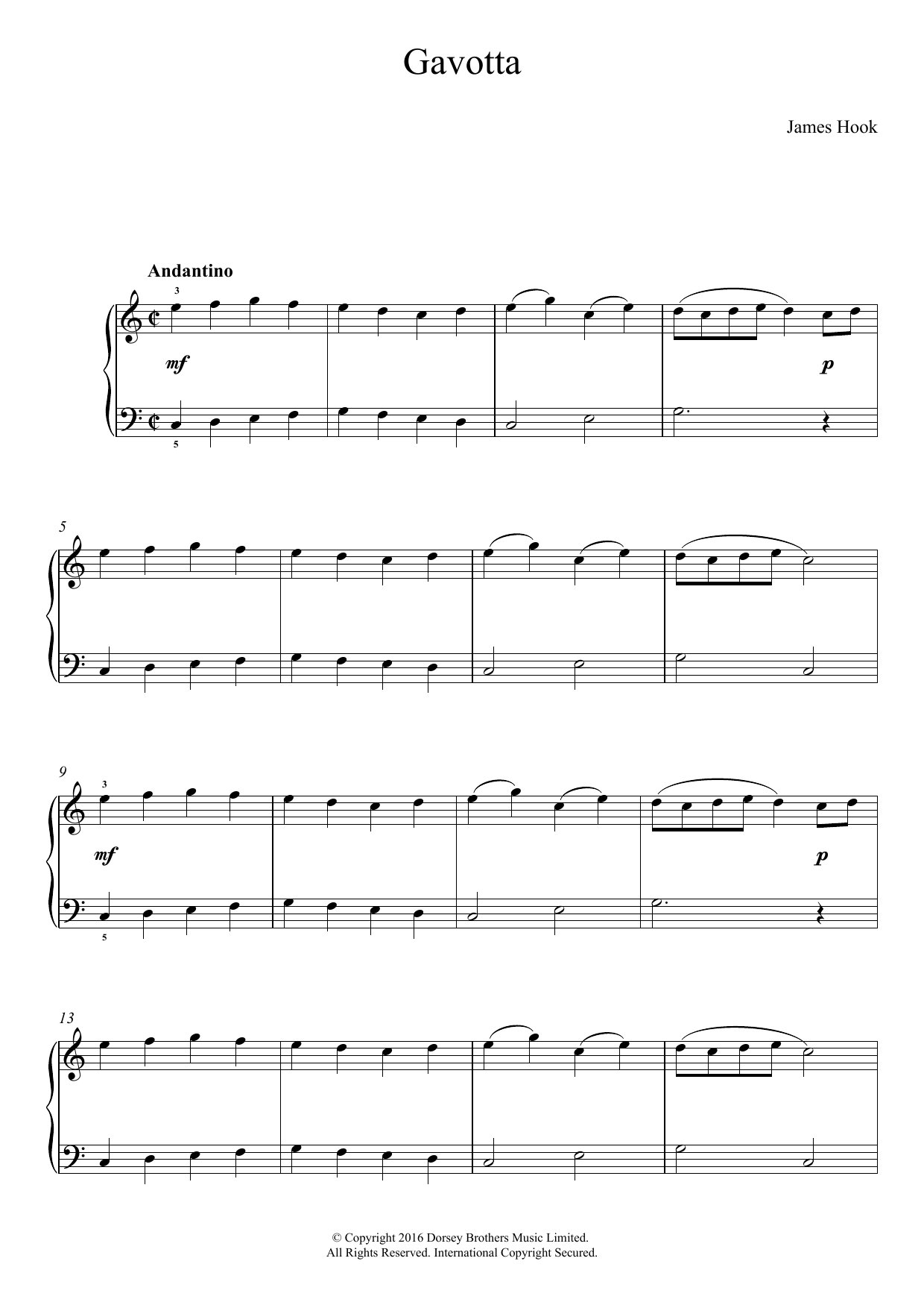 James Hook Gavotta Sheet Music Notes & Chords for Easy Piano - Download or Print PDF