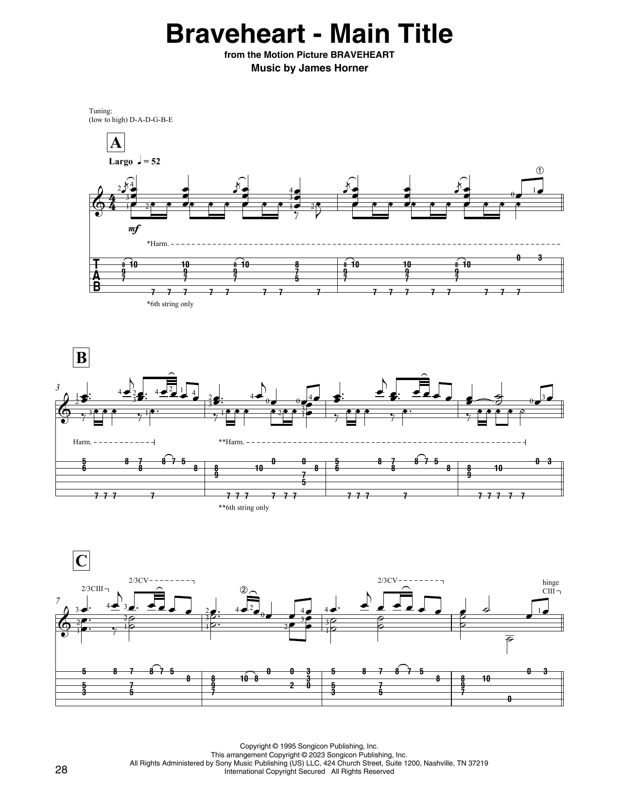 James Horner Braveheart - Main Title (arr. David Jaggs) Sheet Music Notes & Chords for Solo Guitar - Download or Print PDF