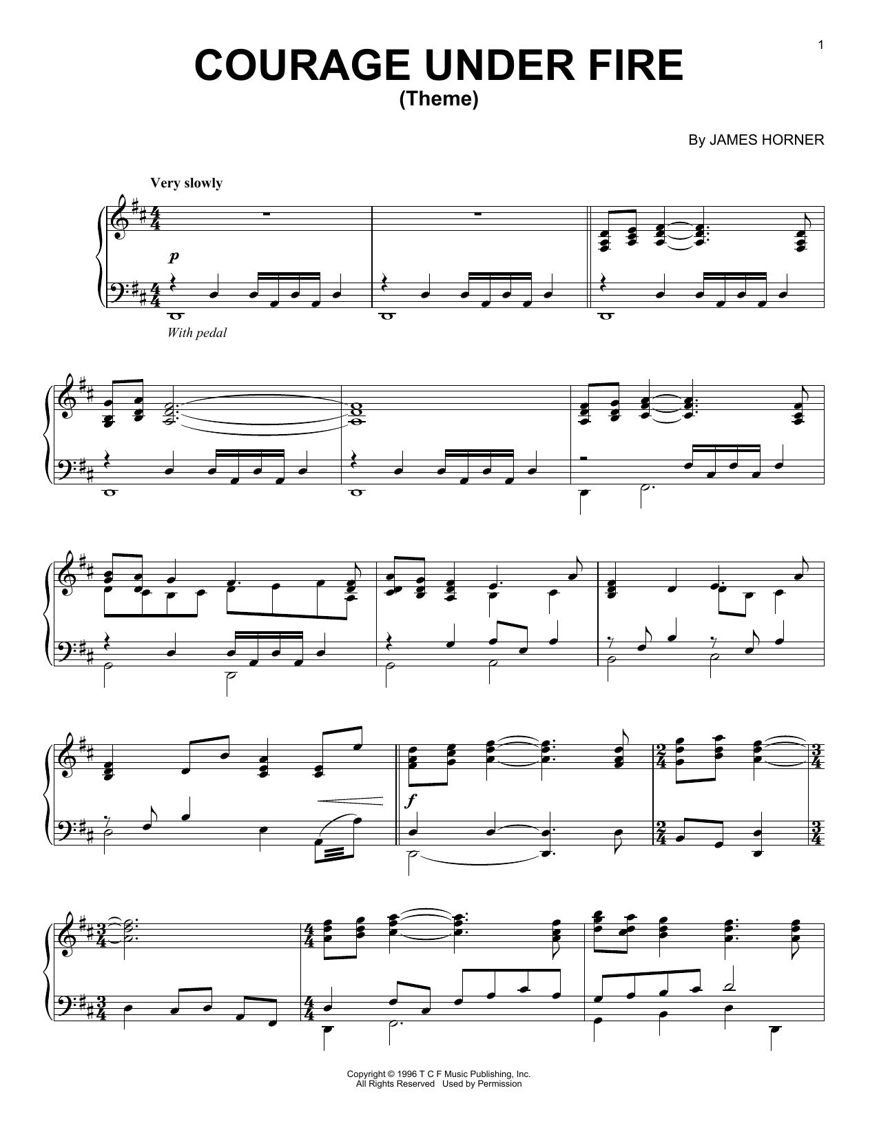 James Horner Courage Under Fire (Theme) Sheet Music Notes & Chords for Piano - Download or Print PDF