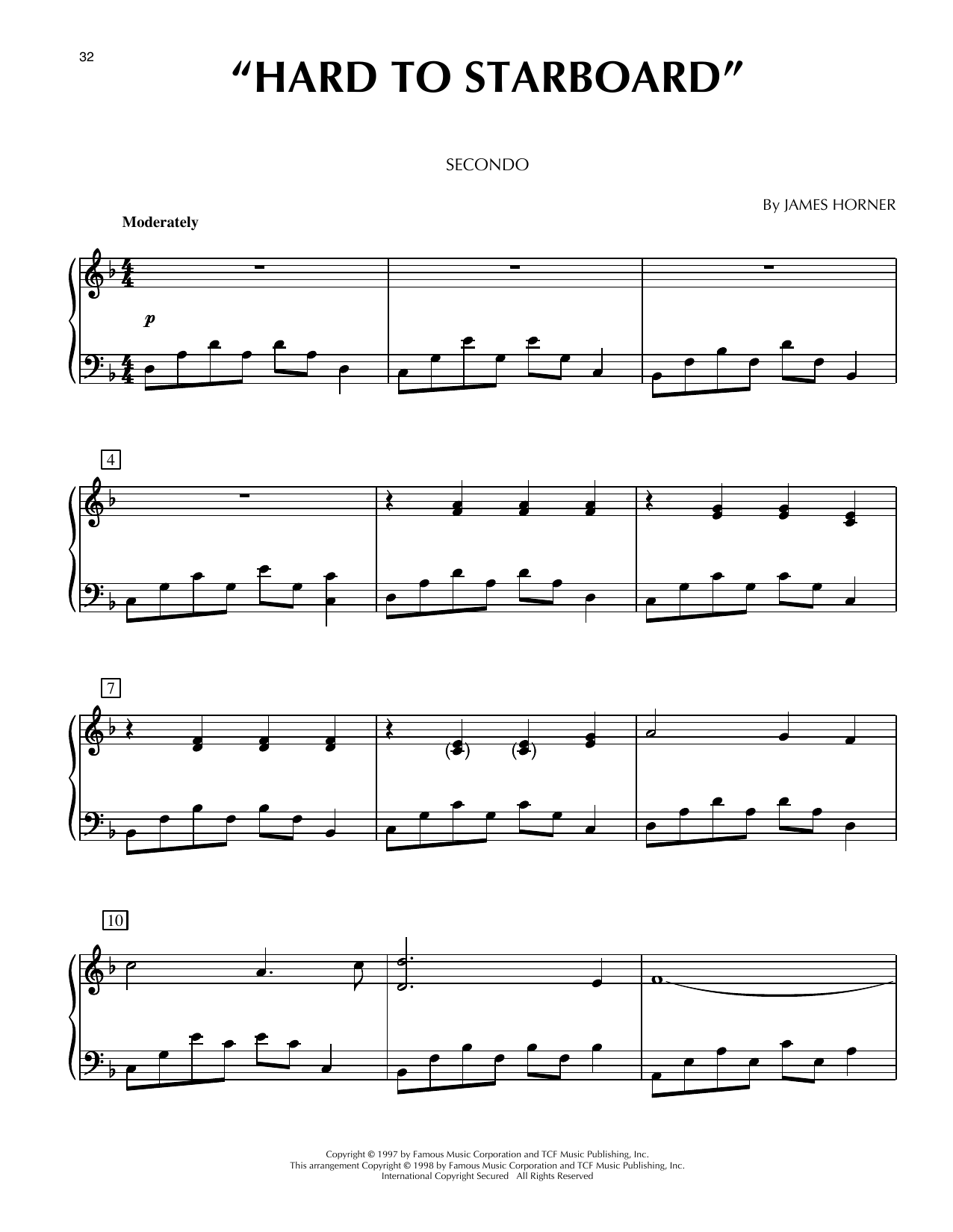 James Horner Hard To Starboard (from Titanic) Sheet Music Notes & Chords for Piano Duet - Download or Print PDF