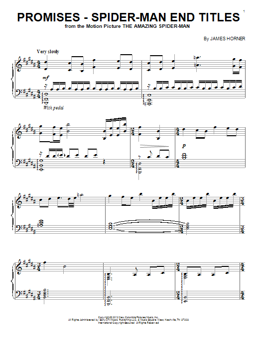 James Horner Promises (from The Amazing Spider-Man End Titles) Sheet Music Notes & Chords for Piano - Download or Print PDF