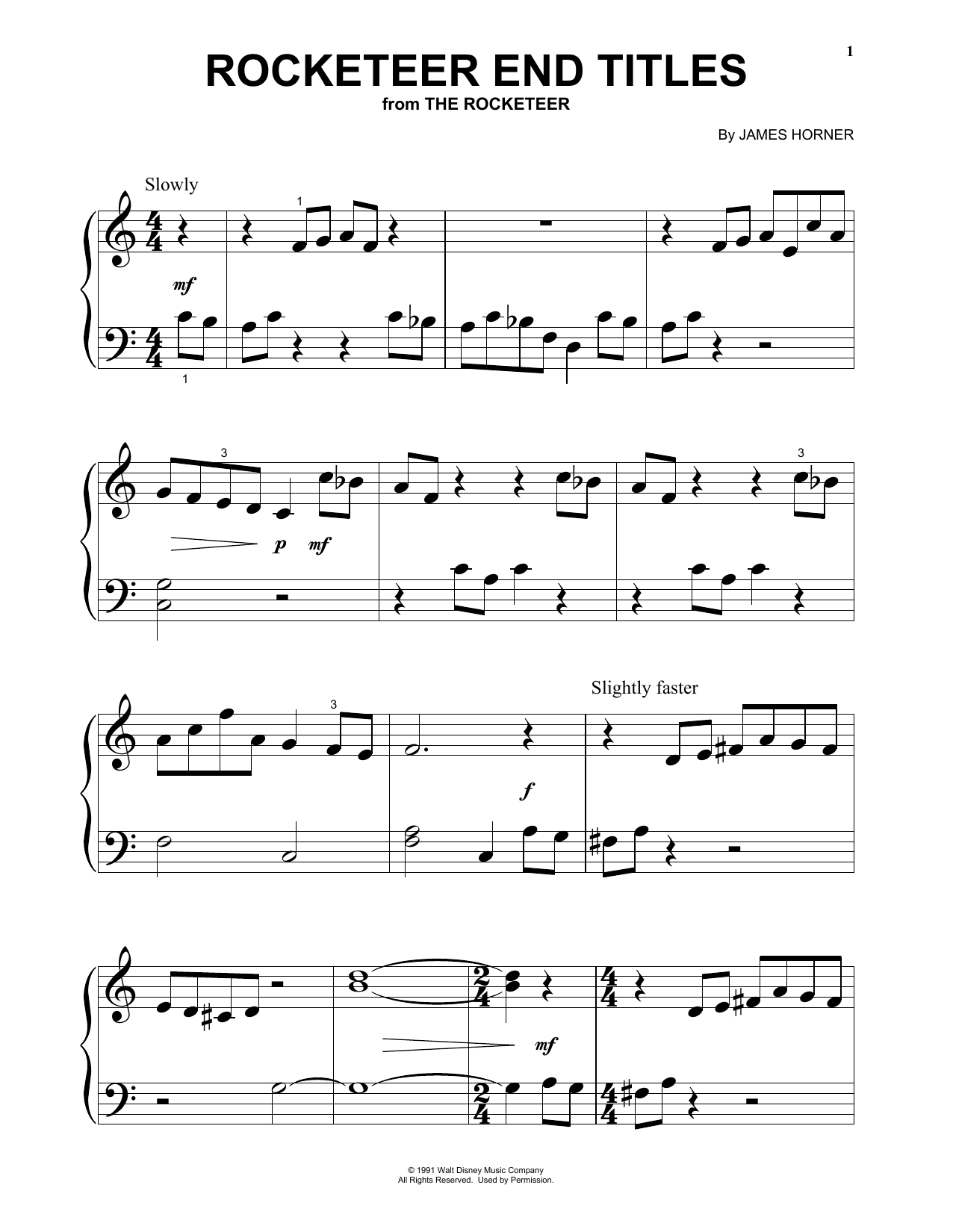 James Horner Rocketeer End Titles (from The Rocketeer) Sheet Music Notes & Chords for Big Note Piano - Download or Print PDF