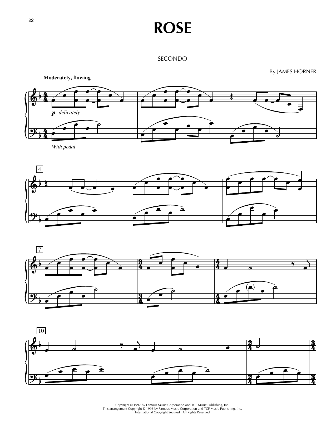 James Horner Rose (from Titanic) Sheet Music Notes & Chords for Piano Duet - Download or Print PDF