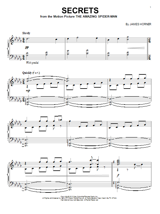 James Horner Secrets Sheet Music Notes & Chords for Piano - Download or Print PDF