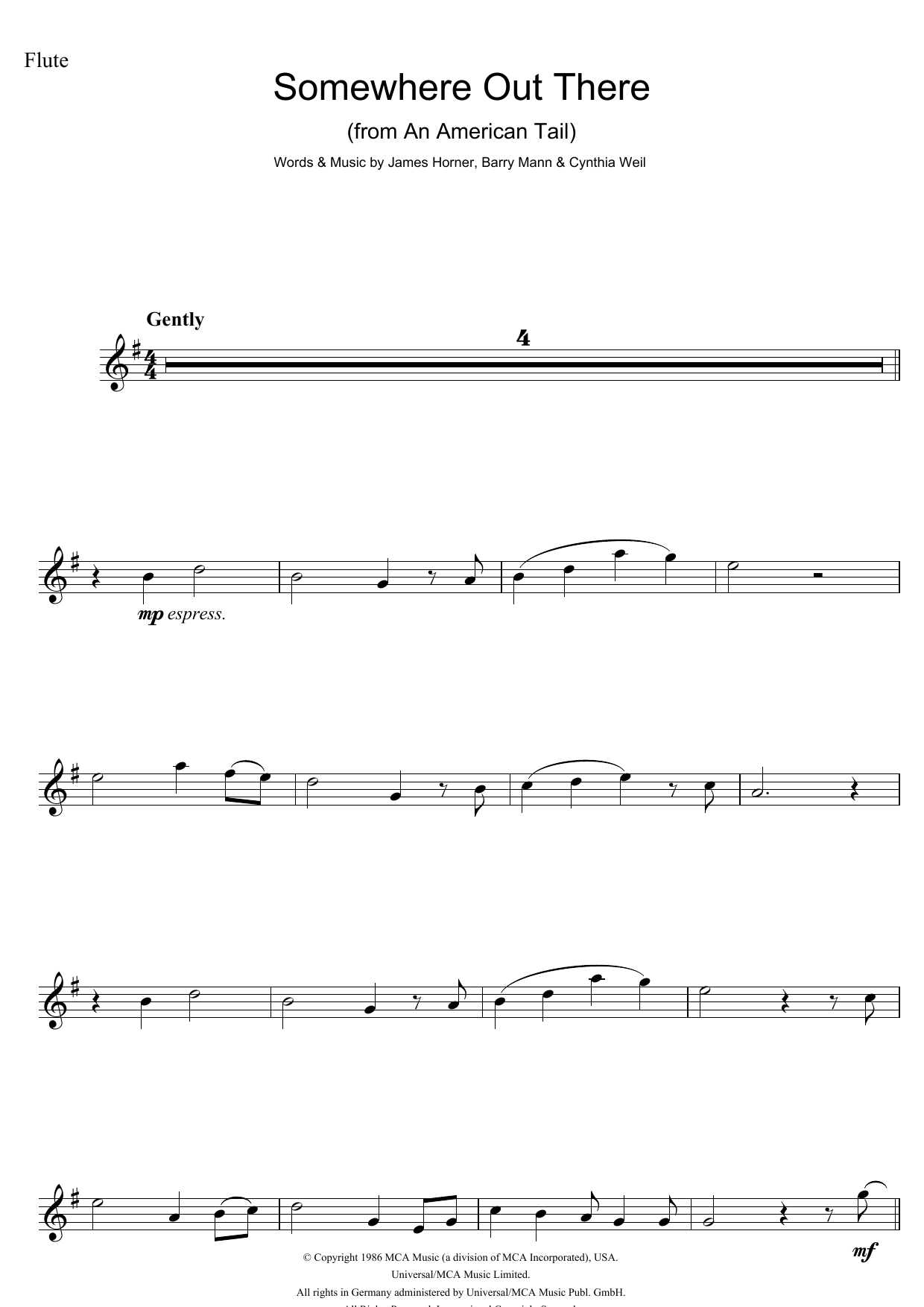 James Horner Somewhere Out There (from An American Tail) Sheet Music Notes & Chords for Clarinet - Download or Print PDF
