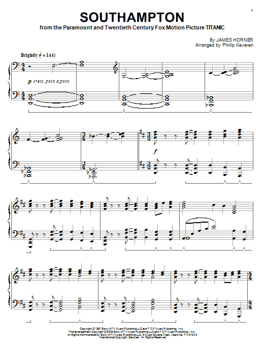 James Horner Southampton Sheet Music Notes & Chords for Piano - Download or Print PDF