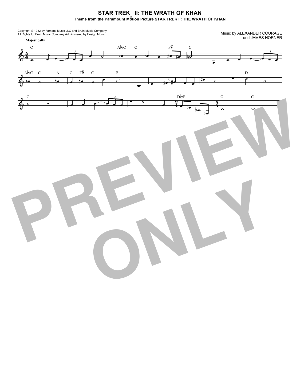 James Horner Star Trek II - The Wrath Of Khan Sheet Music Notes & Chords for Melody Line, Lyrics & Chords - Download or Print PDF