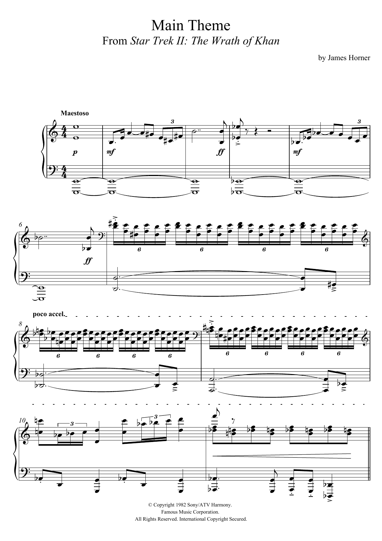 James Horner Star Trek II: The Wrath Of Khan Sheet Music Notes & Chords for Piano - Download or Print PDF