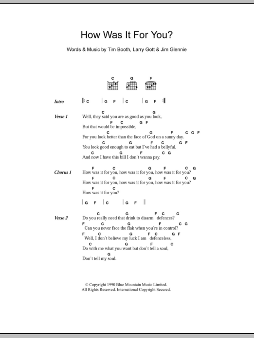 James How Was It For You? Sheet Music Notes & Chords for Lyrics & Chords - Download or Print PDF