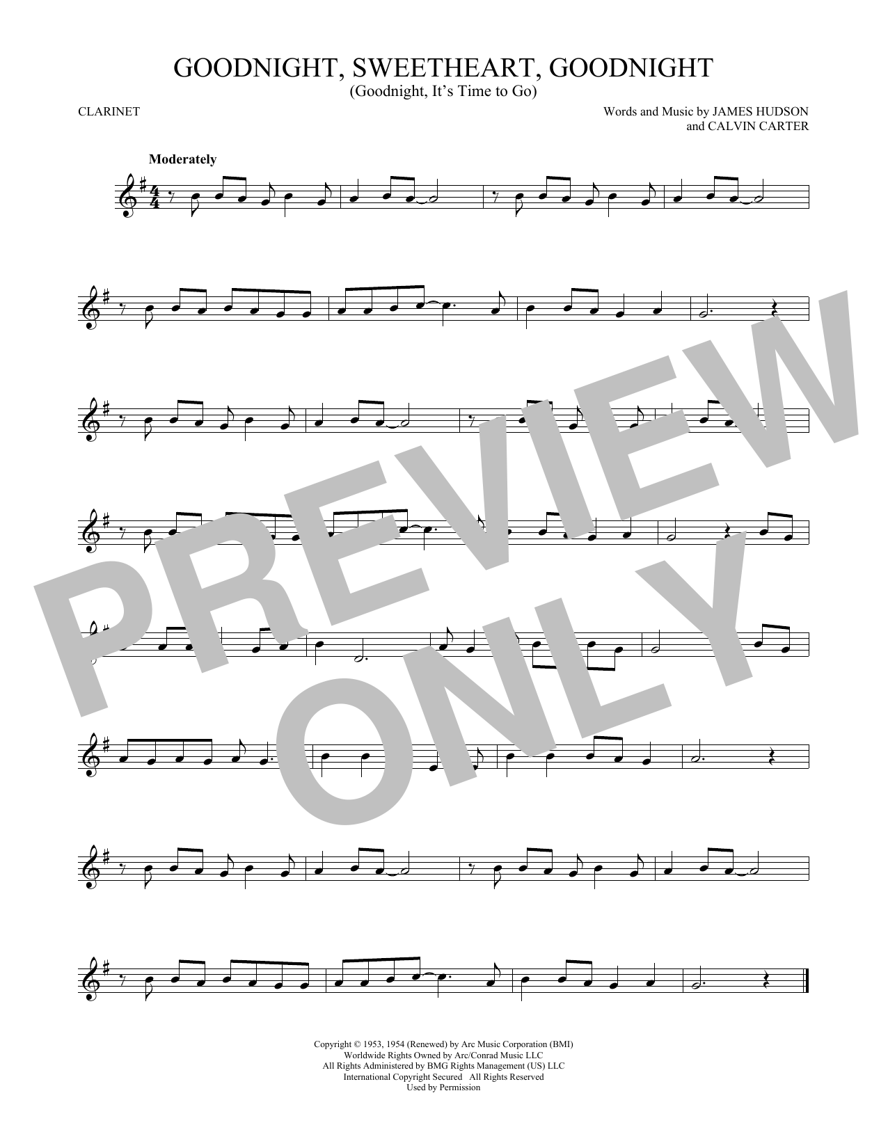 James Hudson & Calvin Carter Goodnight, Sweetheart, Goodnight (Goodnight, It's Time To Go) Sheet Music Notes & Chords for Tenor Sax Solo - Download or Print PDF