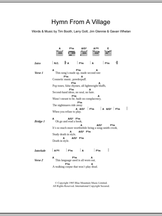 James Hymn From A Village Sheet Music Notes & Chords for Lyrics & Chords - Download or Print PDF