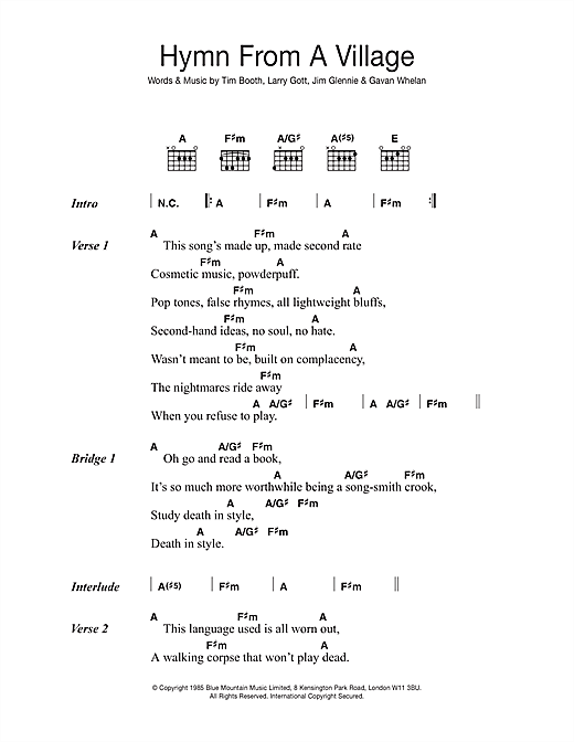 James Hymn From A Village Sheet Music Notes & Chords for Lyrics & Chords - Download or Print PDF