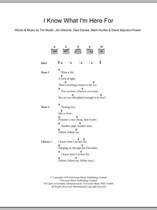 James I Know What I'm Here For Sheet Music Notes & Chords for Lyrics & Chords - Download or Print PDF