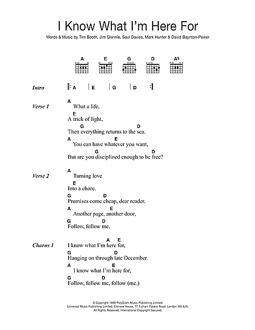 James I Know What I'm Here For Sheet Music Notes & Chords for Lyrics & Chords - Download or Print PDF