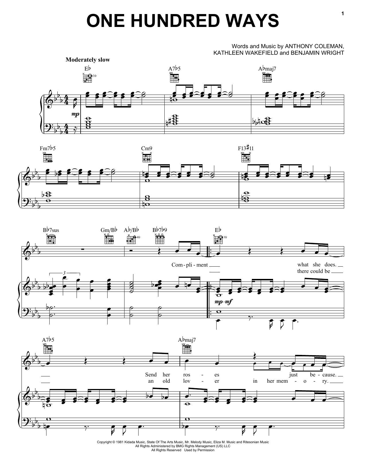 James Ingram One Hundred Ways Sheet Music Notes & Chords for Piano, Vocal & Guitar (Right-Hand Melody) - Download or Print PDF