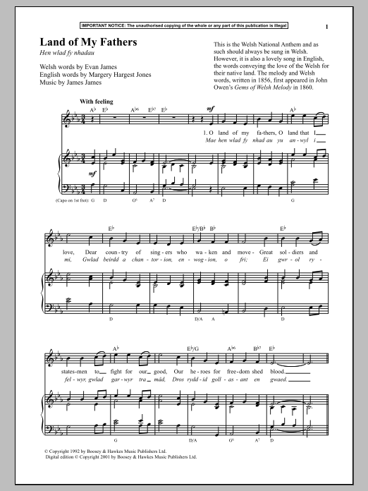 James James Land Of My Fathers Sheet Music Notes & Chords for Piano & Vocal - Download or Print PDF