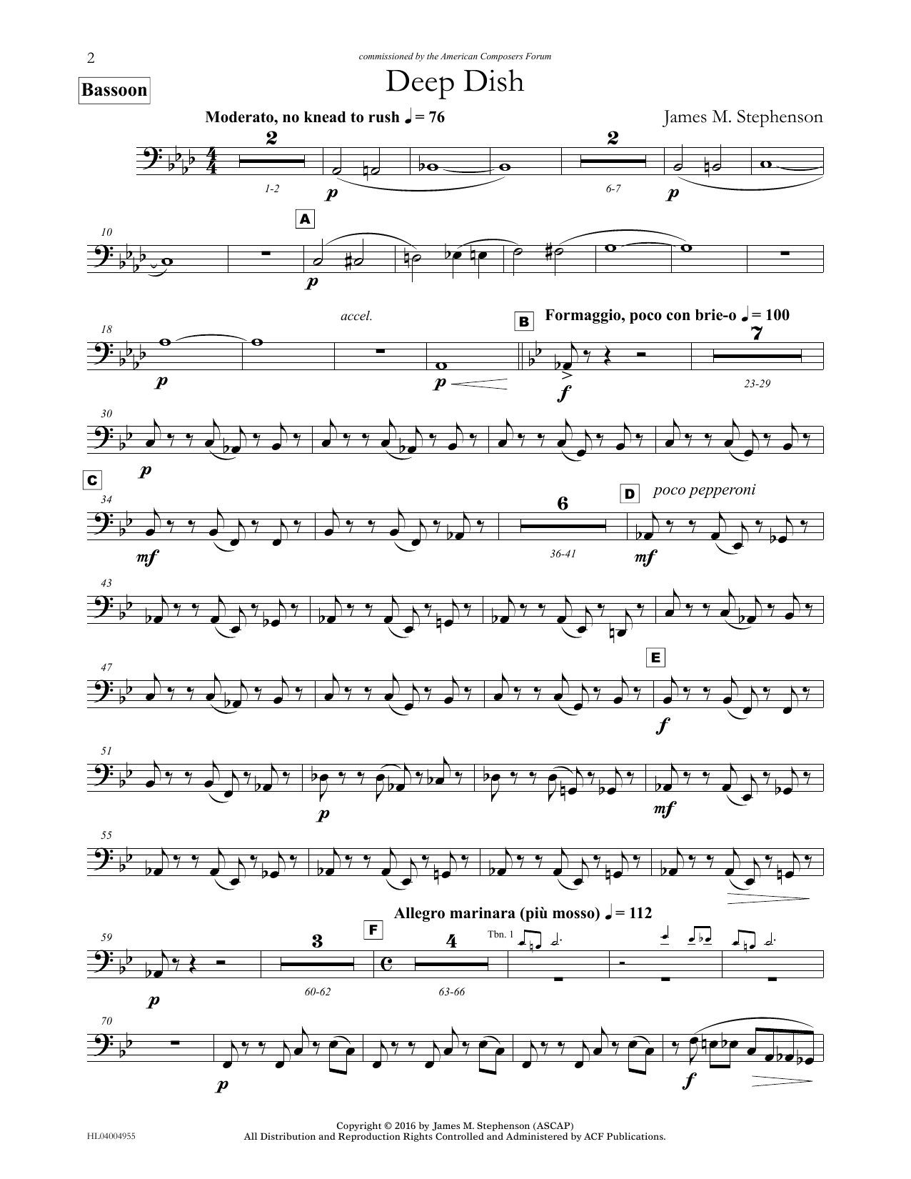 James (Jim) M. Stephenson Deep Dish - Bassoon Sheet Music Notes & Chords for Concert Band - Download or Print PDF James (Jim) M. Stephenson Deep Dish - Bassoon Sheet Music Notes & Chords for Concert Band - Download or Print PDF
