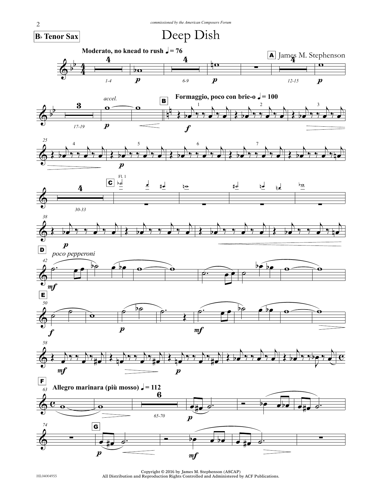 James (Jim) M. Stephenson Deep Dish - Bb Tenor Sax Sheet Music Notes & Chords for Concert Band - Download or Print PDF James (Jim) M. Stephenson Deep Dish - Bb Tenor Sax Sheet Music Notes & Chords for Concert Band - Download or Print PDF