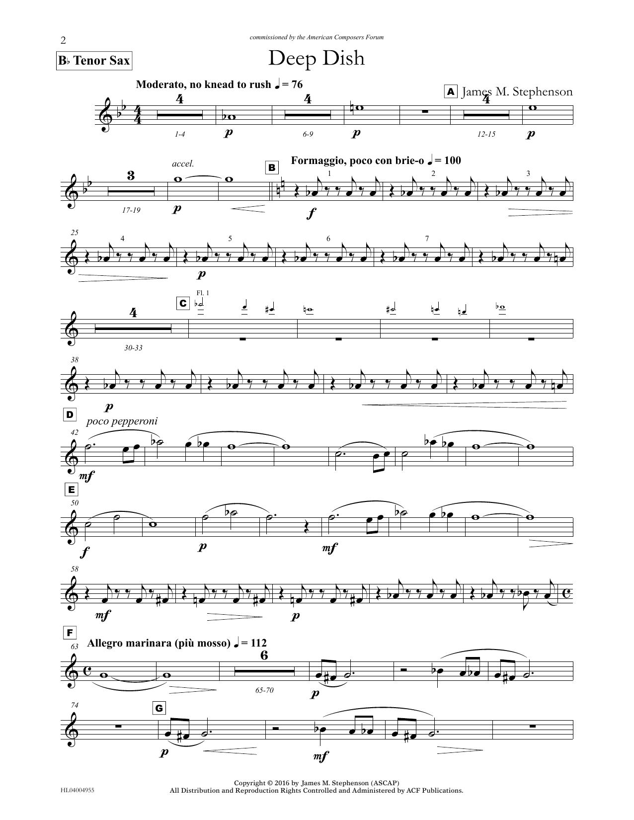 James (Jim) M. Stephenson Deep Dish - Bb Tenor Sax Sheet Music Notes & Chords for Concert Band - Download or Print PDF