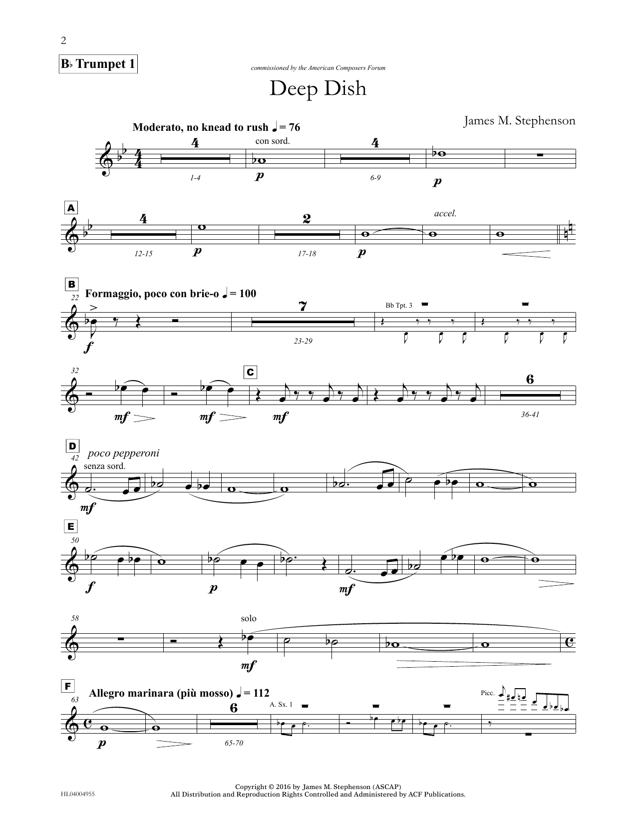 James (Jim) M. Stephenson Deep Dish - Bb Trumpet 1 Sheet Music Notes & Chords for Concert Band - Download or Print PDF