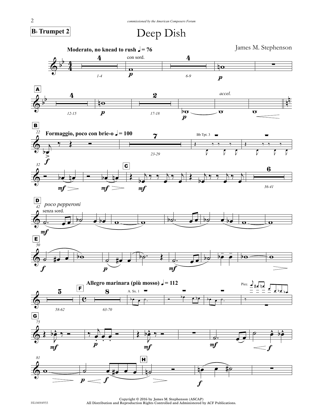 James (Jim) M. Stephenson Deep Dish - Bb Trumpet 2 Sheet Music Notes & Chords for Concert Band - Download or Print PDF James (Jim) M. Stephenson Deep Dish - Bb Trumpet 2 Sheet Music Notes & Chords for Concert Band - Download or Print PDF