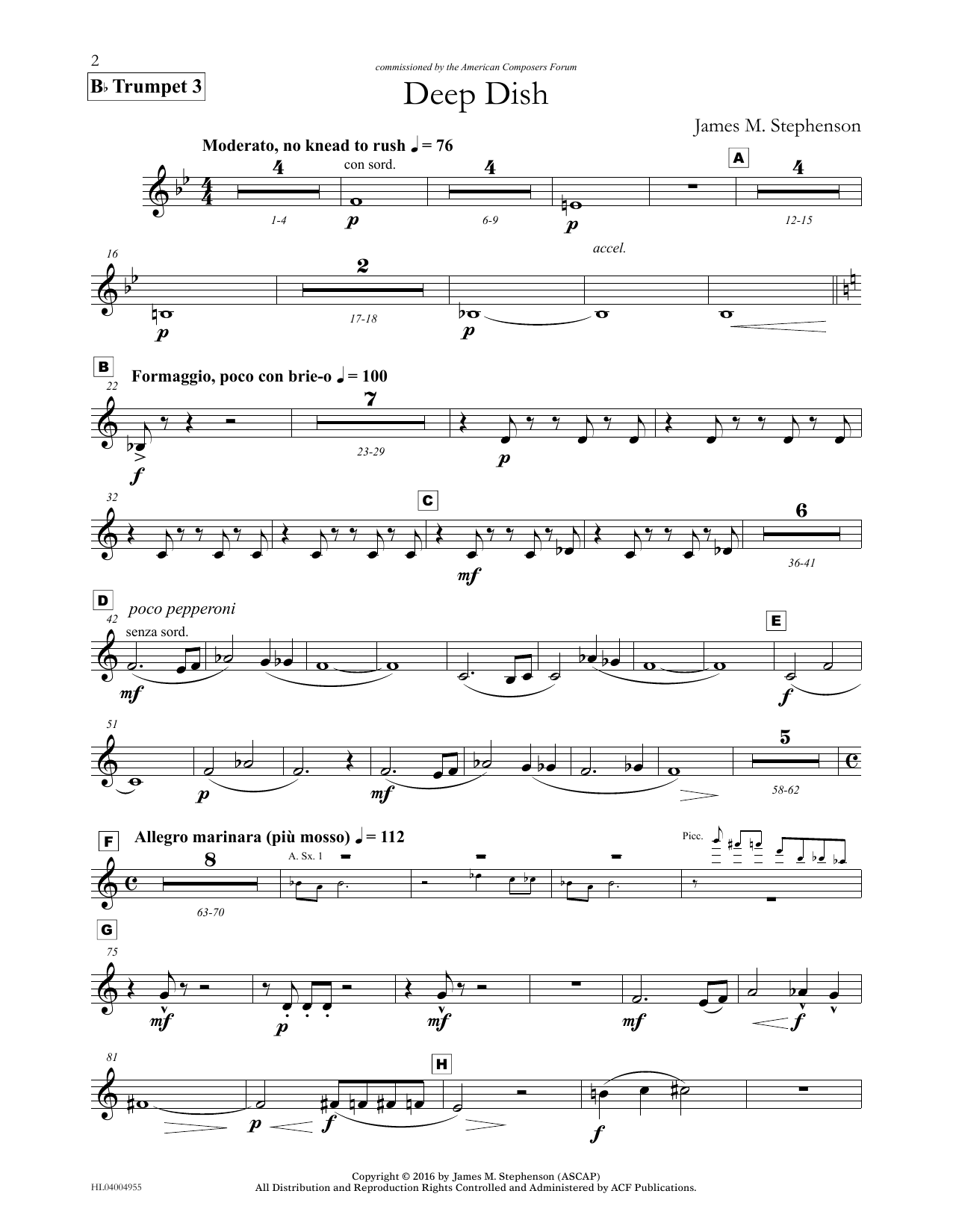 James (Jim) M. Stephenson Deep Dish - Bb Trumpet 3 Sheet Music Notes & Chords for Concert Band - Download or Print PDF