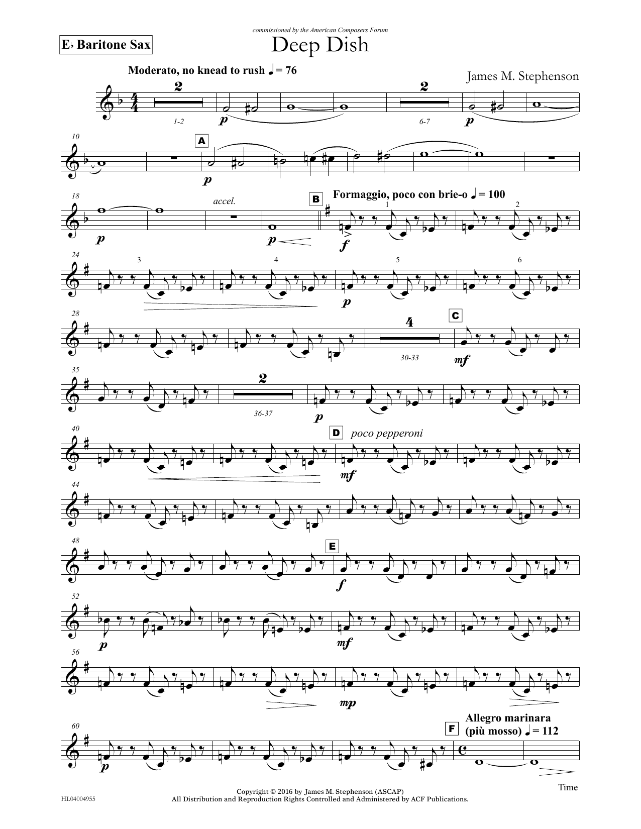 James (Jim) M. Stephenson Deep Dish - Eb Baritone Saxophone Sheet Music Notes & Chords for Concert Band - Download or Print PDF