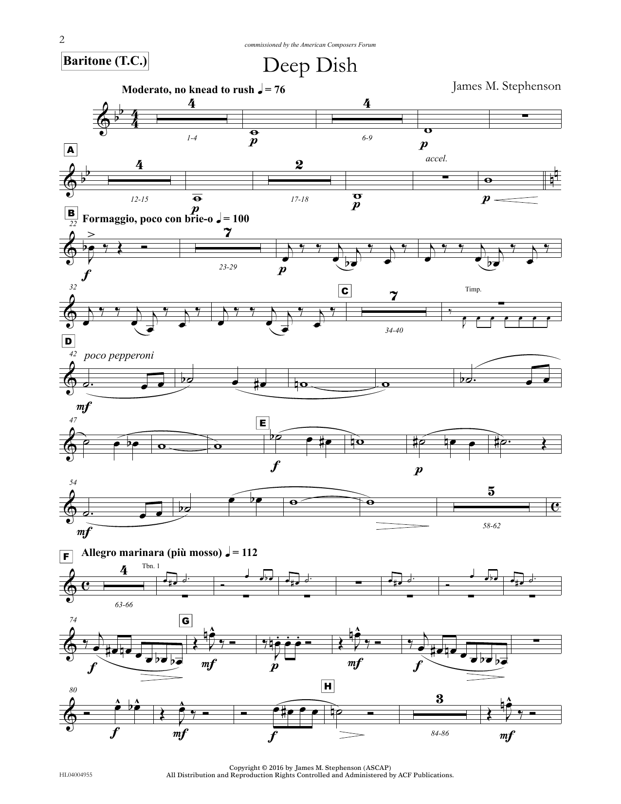 James (Jim) M. Stephenson Deep Dish - Euphonium/Baritone TC Sheet Music Notes & Chords for Concert Band - Download or Print PDF James (Jim) M. Stephenson Deep Dish - Euphonium/Baritone TC Sheet Music Notes & Chords for Concert Band - Download or Print PDF