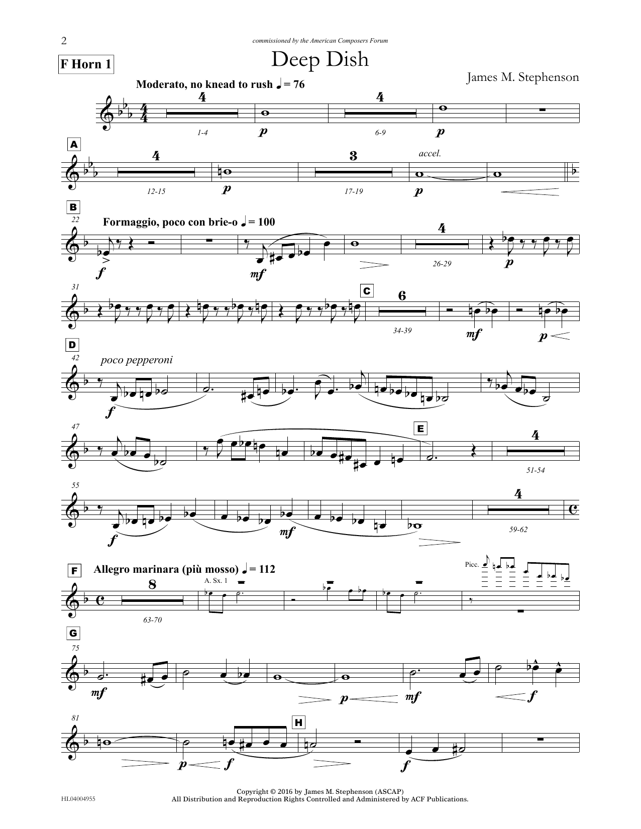 James (Jim) M. Stephenson Deep Dish - F Horn 1 Sheet Music Notes & Chords for Concert Band - Download or Print PDF
